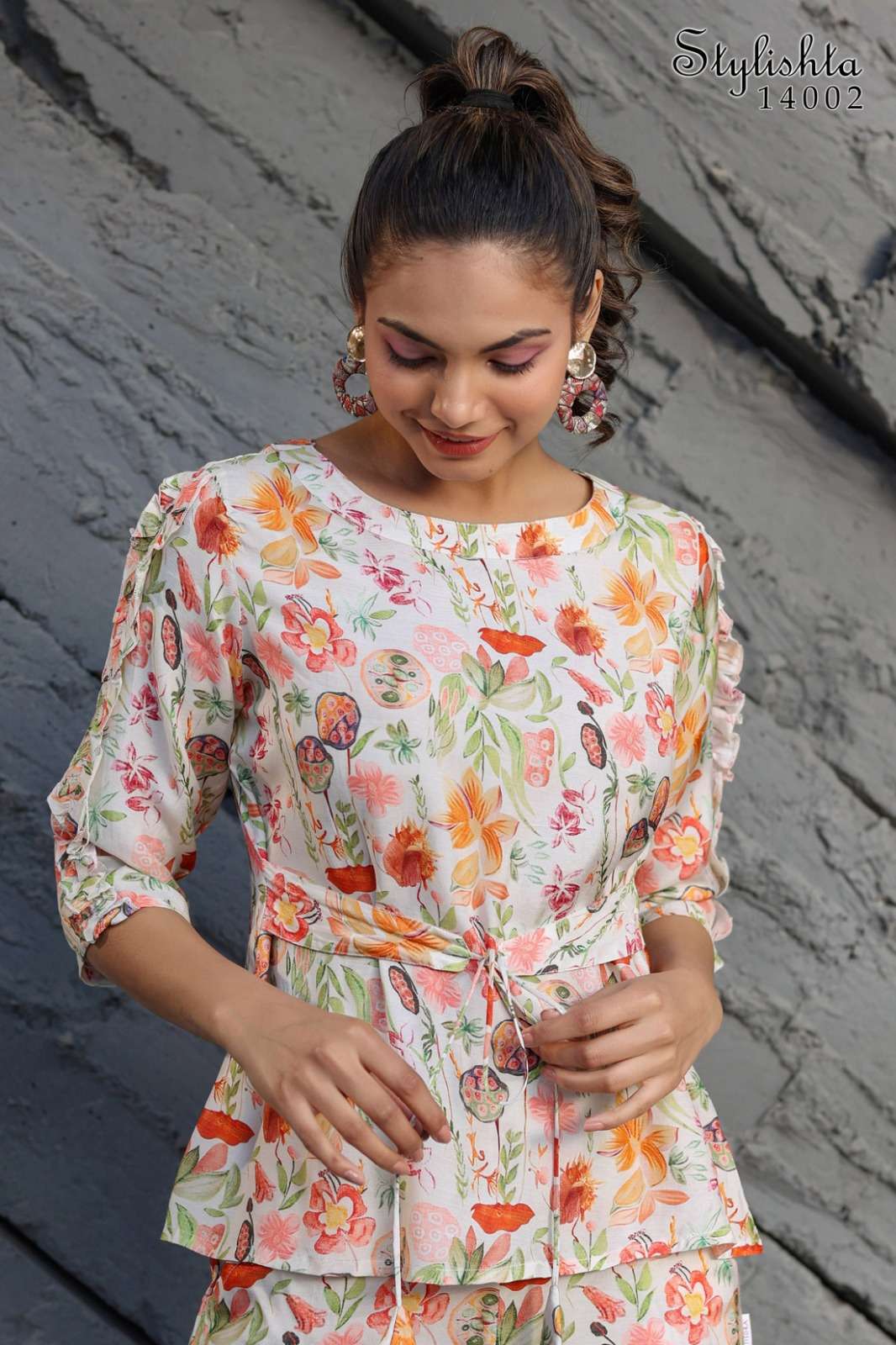 pr stylishta vol 14 fancy cord set adorable digital print tunic with pant