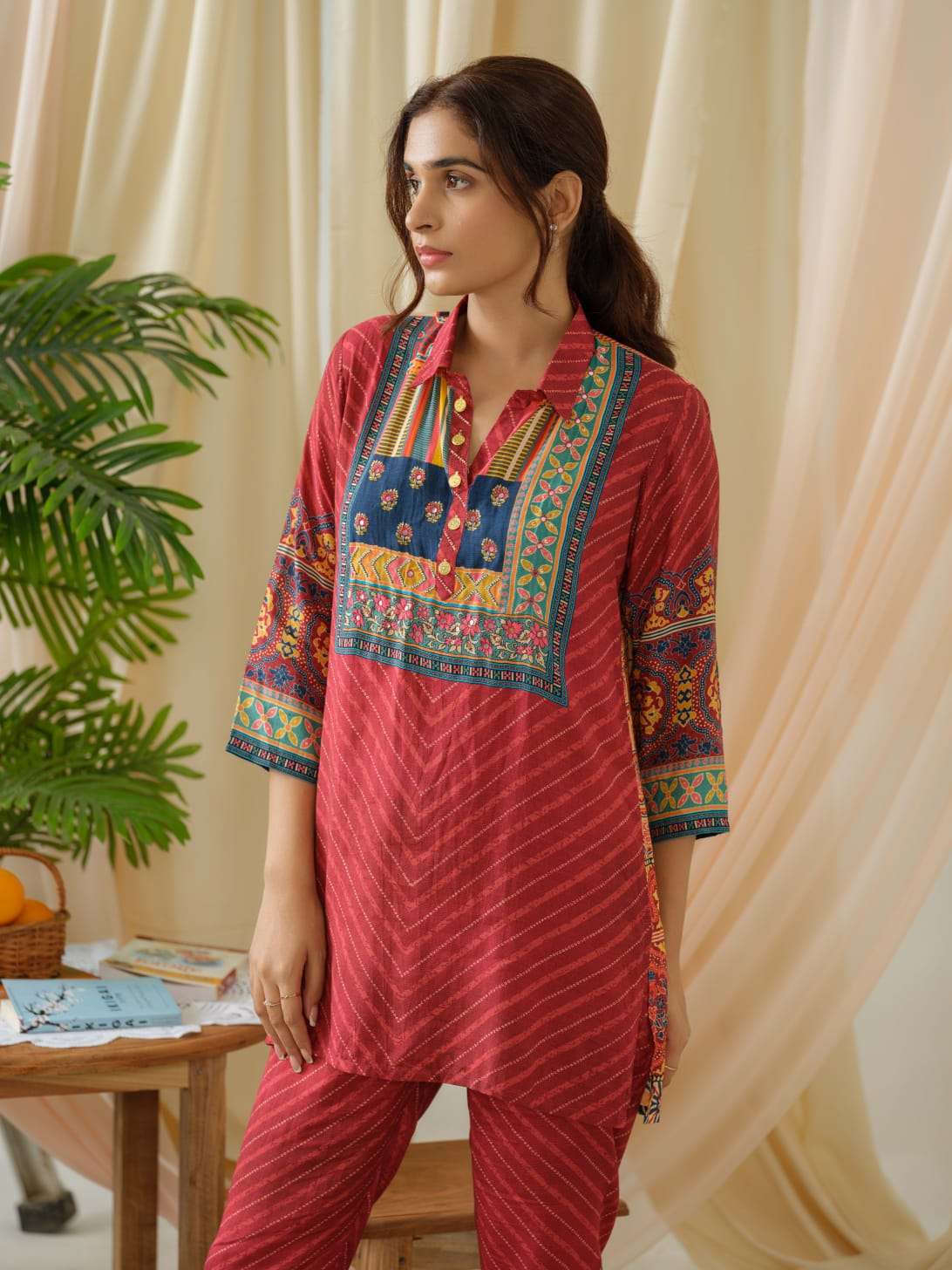 psyna 2278 cord set fancy work tunic top with pant combo set