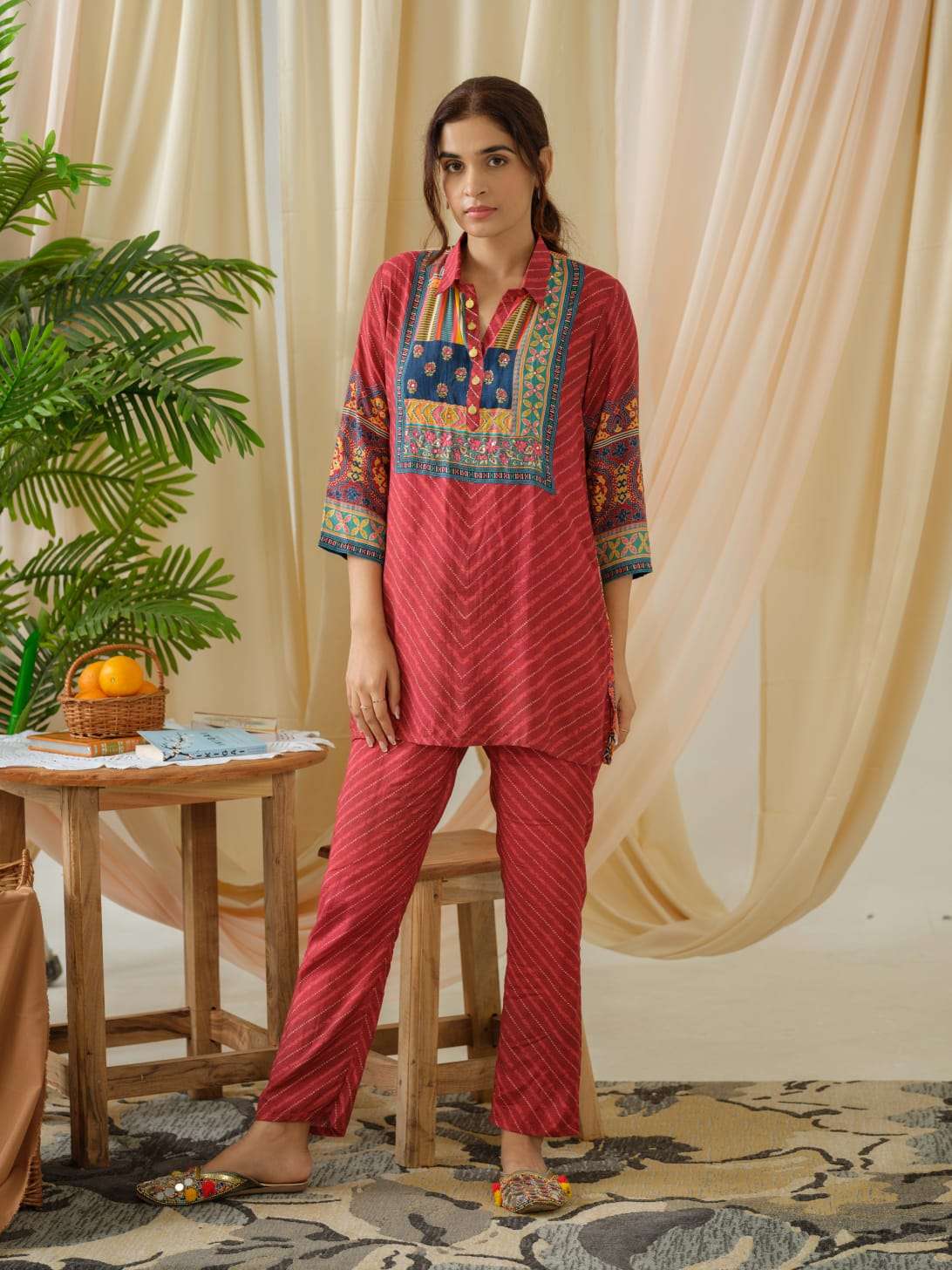 psyna 2278 cord set fancy work tunic top with pant combo set