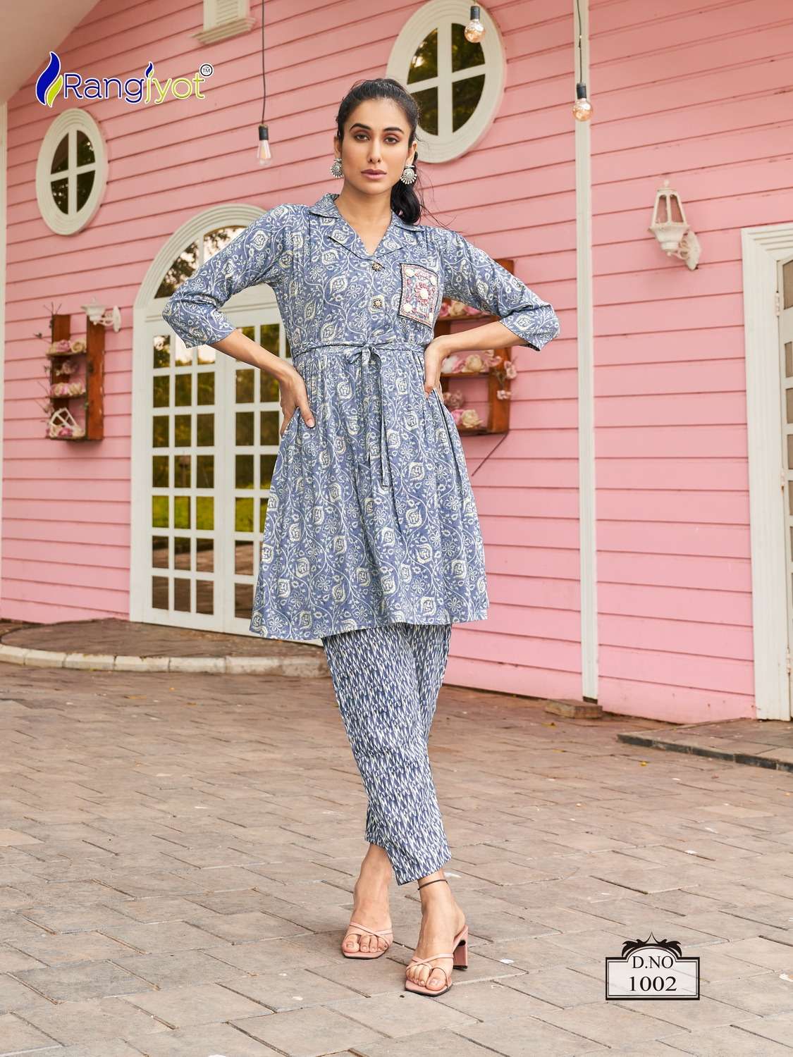 rangjyot present avanta fancy cord set amazing work fullstitch tunic with pant