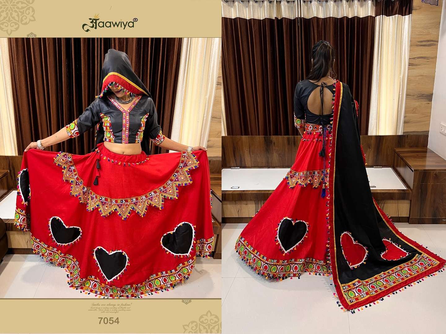 ravishing red-black color special navratri single readymade chaniya choli 7054 rajwadi vol 8 by aawiya