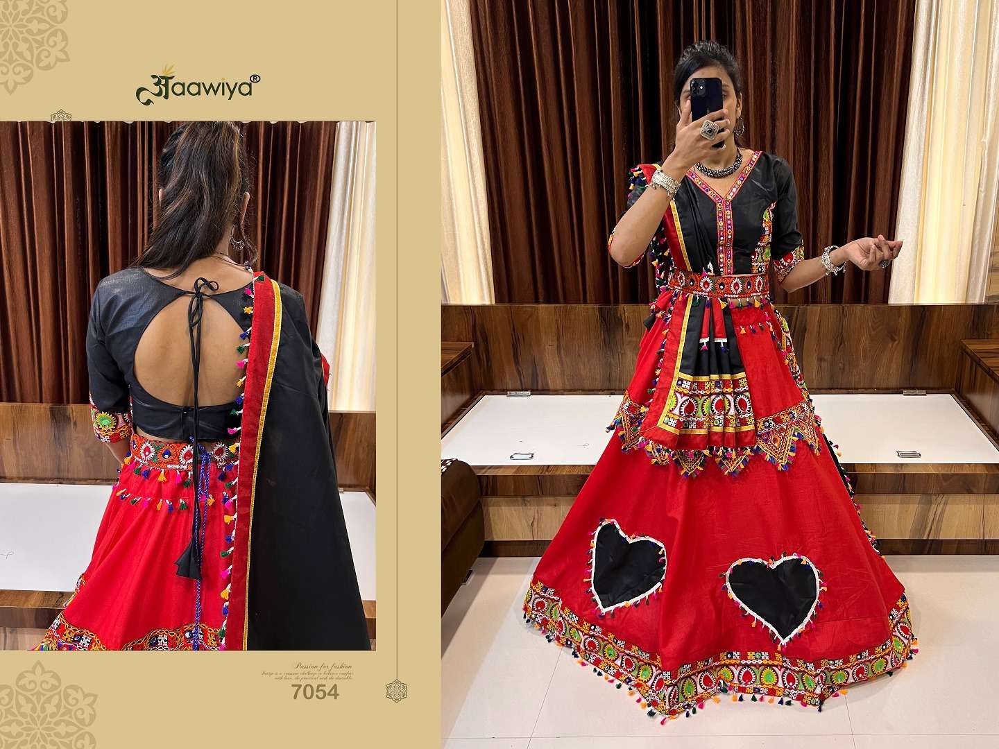 ravishing red-black color special navratri single readymade chaniya choli 7054 rajwadi vol 8 by aawiya