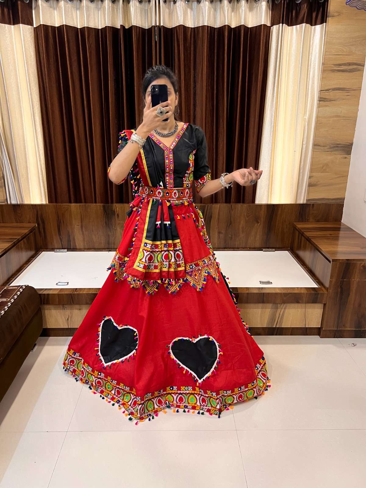 ravishing red-black color special navratri single readymade chaniya choli 7054 rajwadi vol 8 by aawiya