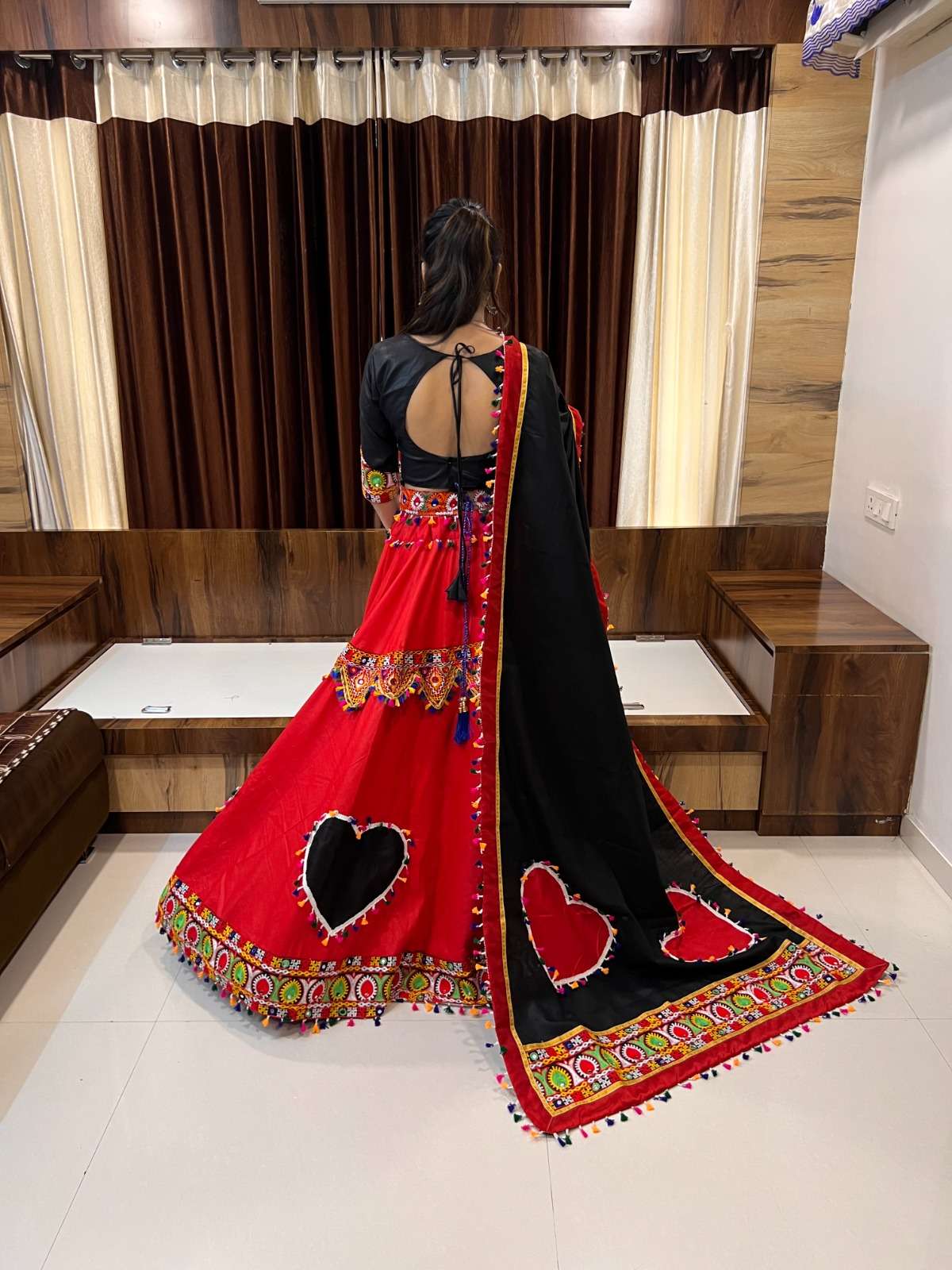 ravishing red-black color special navratri single readymade chaniya choli 7054 rajwadi vol 8 by aawiya