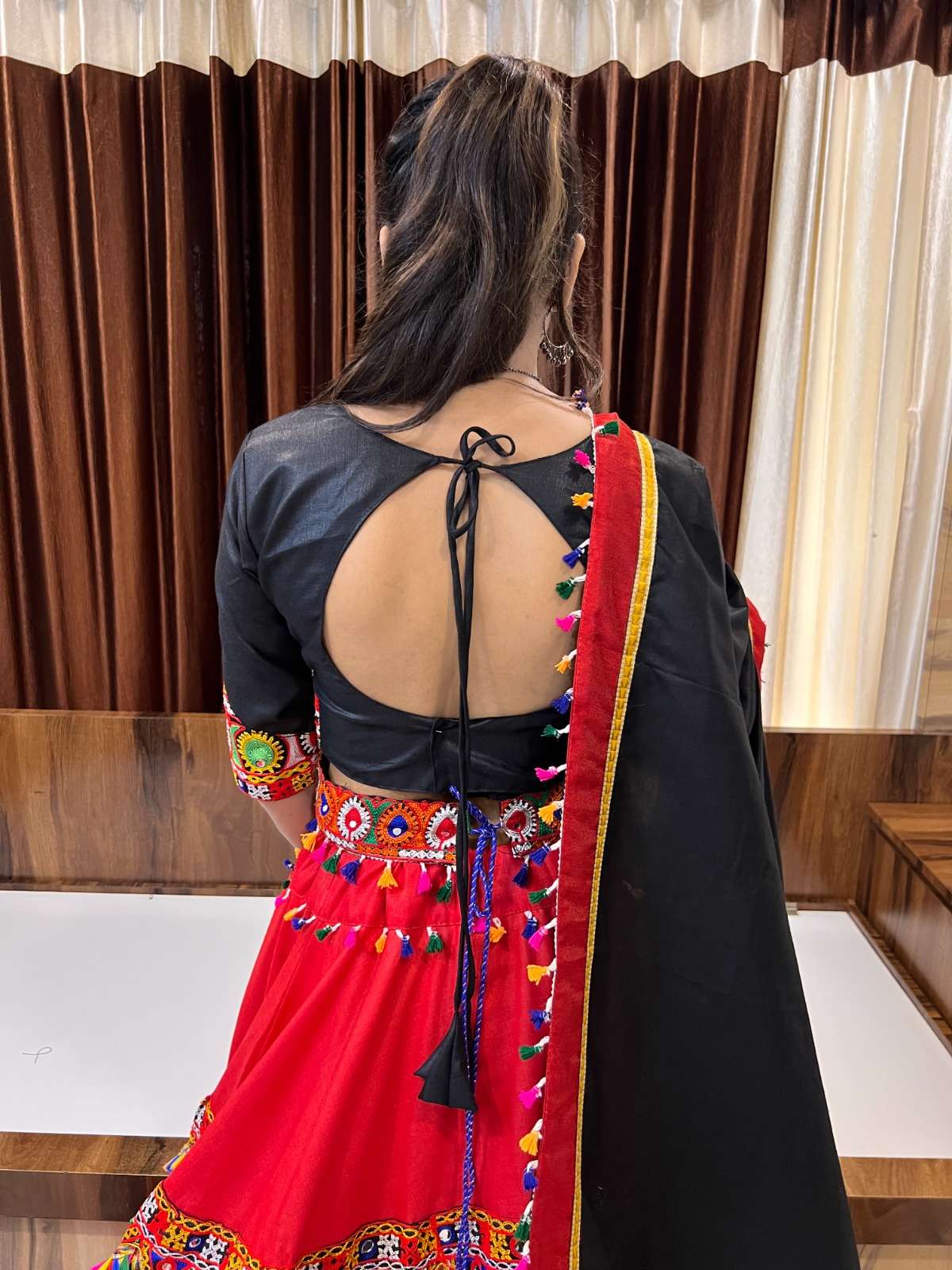 ravishing red-black color special navratri single readymade chaniya choli 7054 rajwadi vol 8 by aawiya