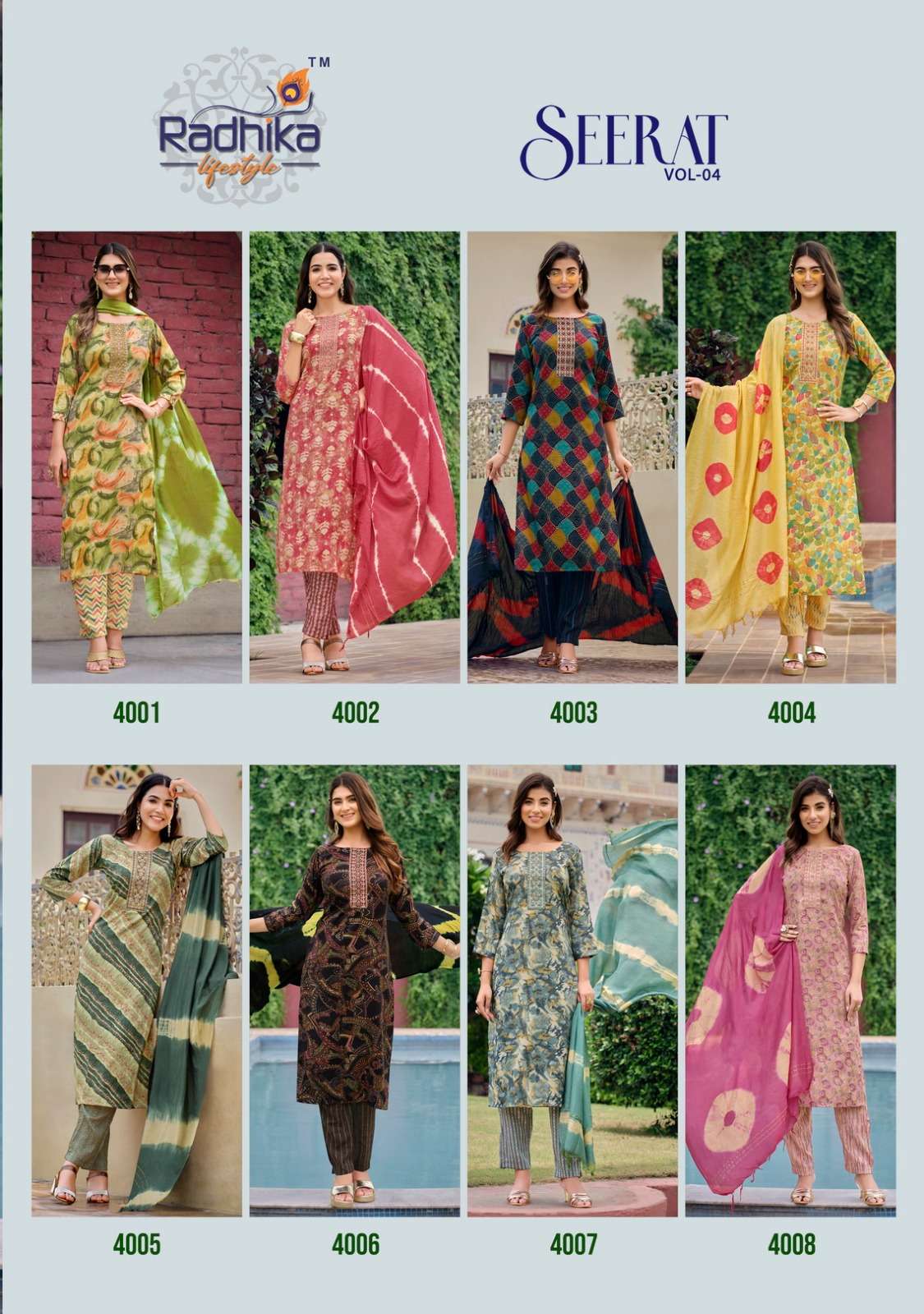seerat vol 4 by radhika lifestyle fancy work full stitch kurti with pant and dupatta catalog