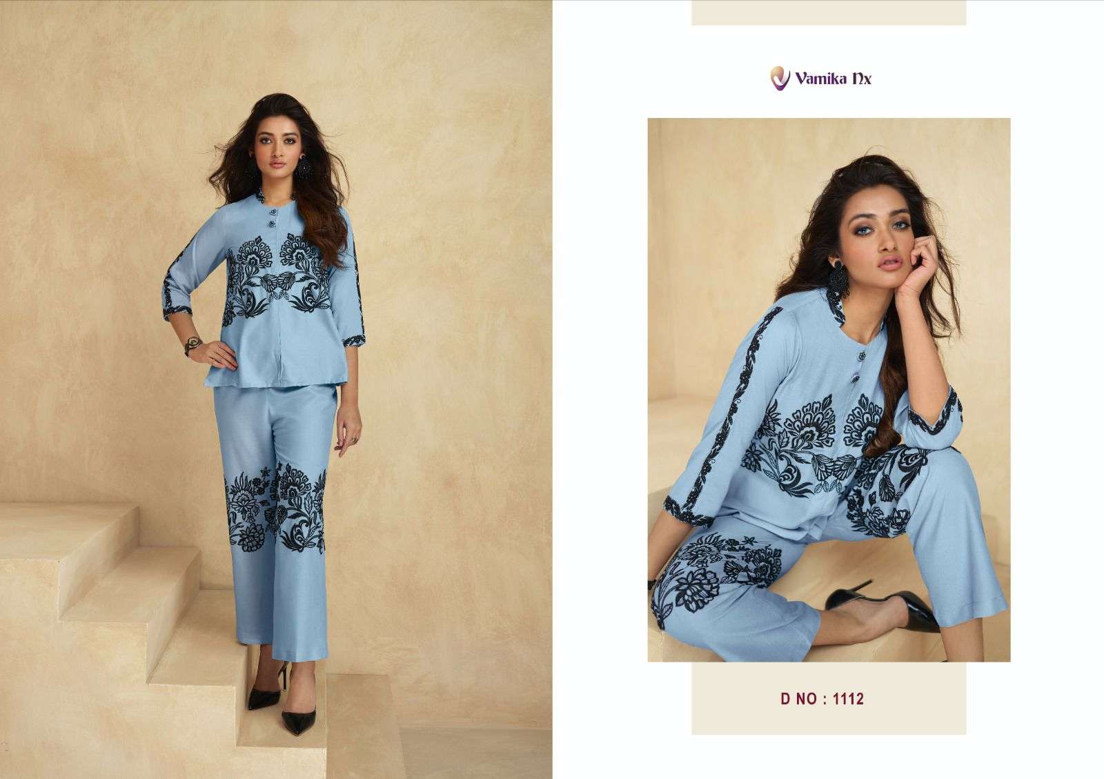 vamika nx launch saara fancy cord set beautiful designs tunic with pant catalog