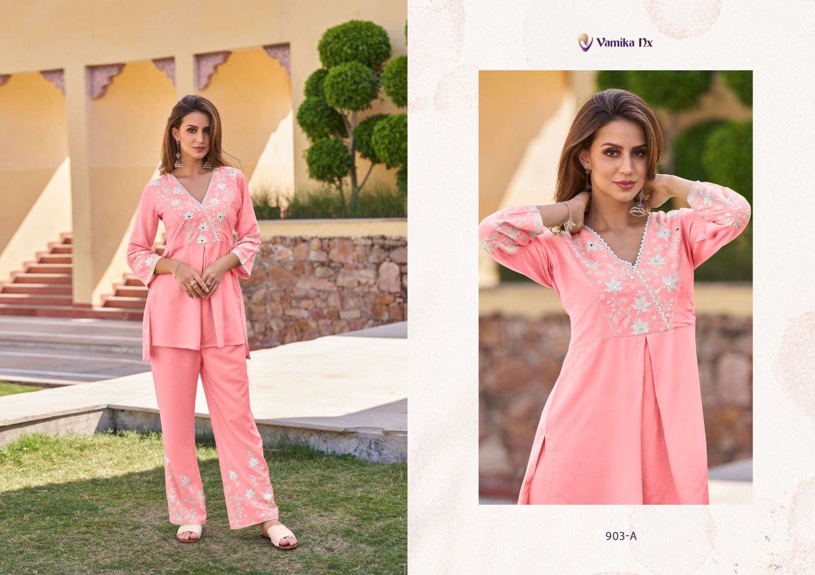 vamika nx vintage silver fancy cord set amazing white thread tunic and pant