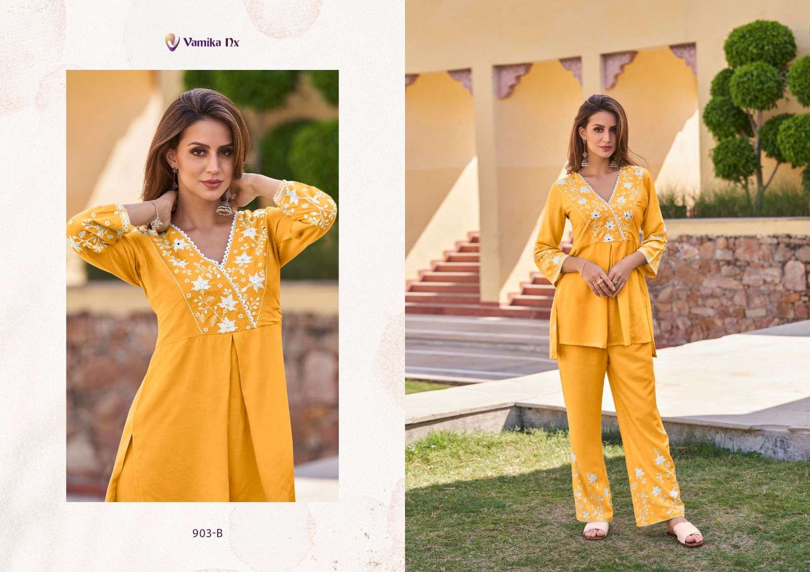 vamika nx vintage silver fancy cord set amazing white thread tunic and pant