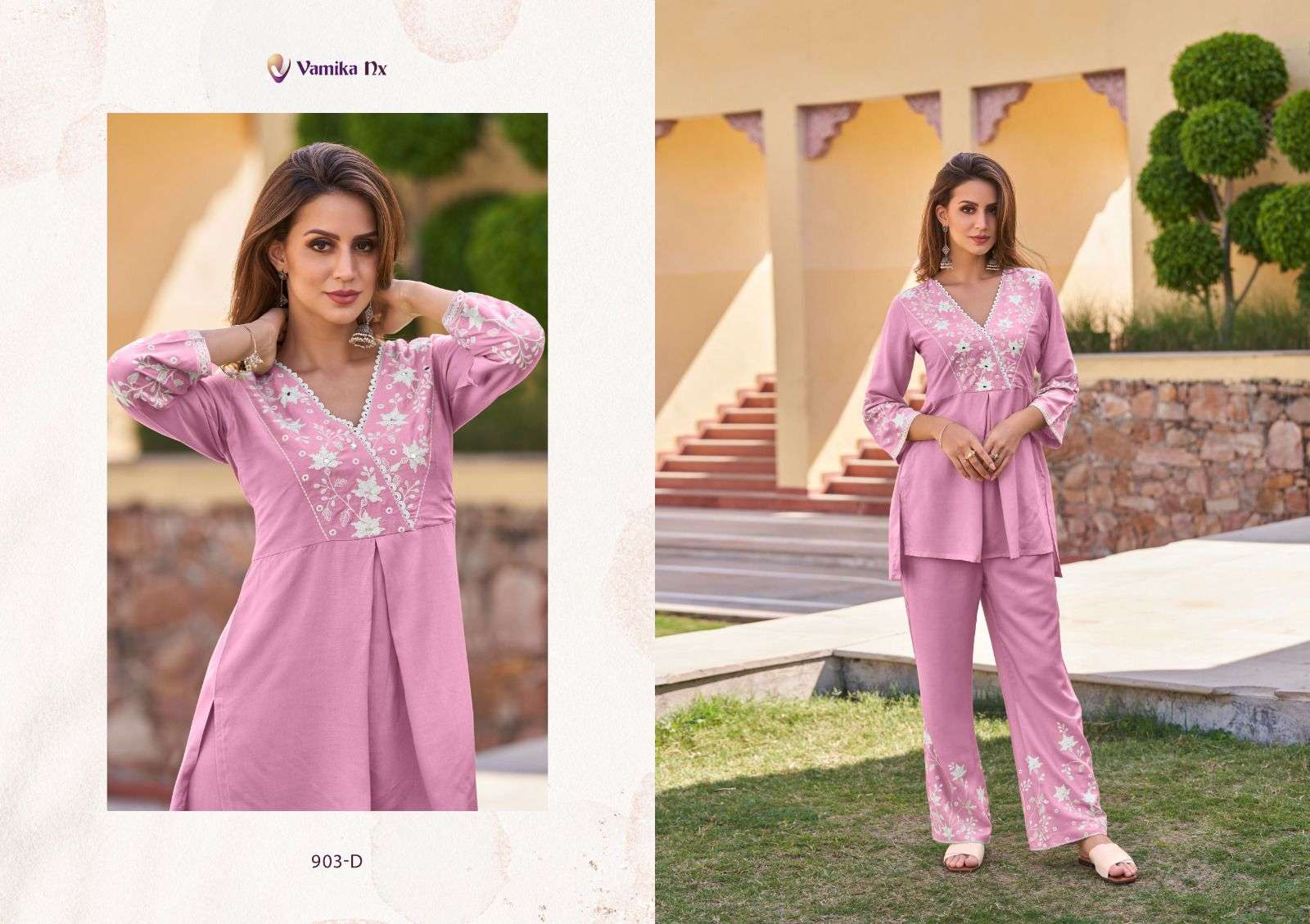 vamika nx vintage silver fancy cord set amazing white thread tunic and pant