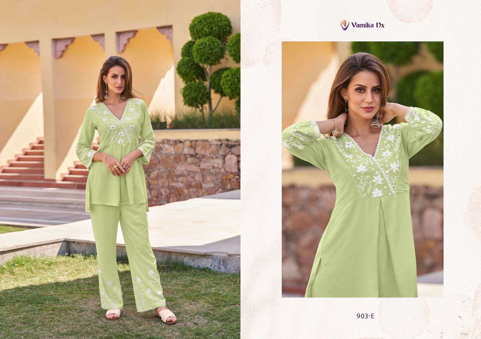 vamika nx vintage silver fancy cord set amazing white thread tunic and pant