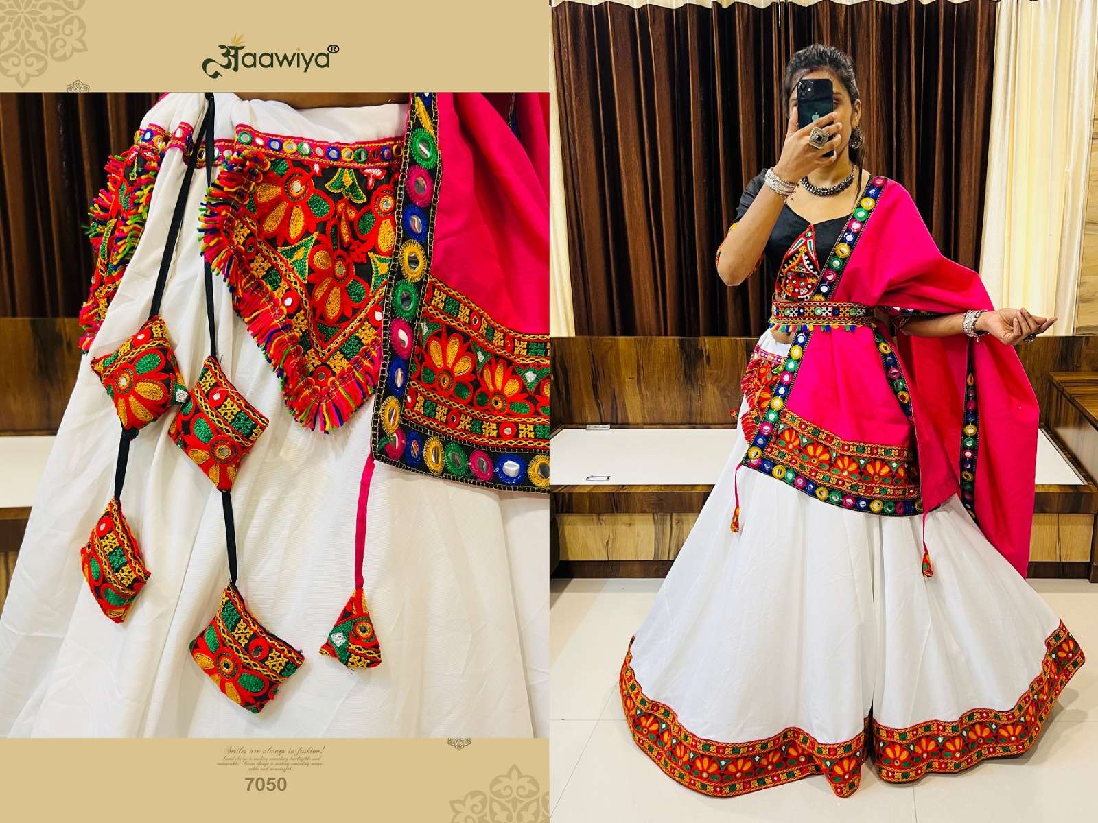 wonderful white-black color readymade single navratri chaniya choli 7050 rajwadi vol 8 by aawiya