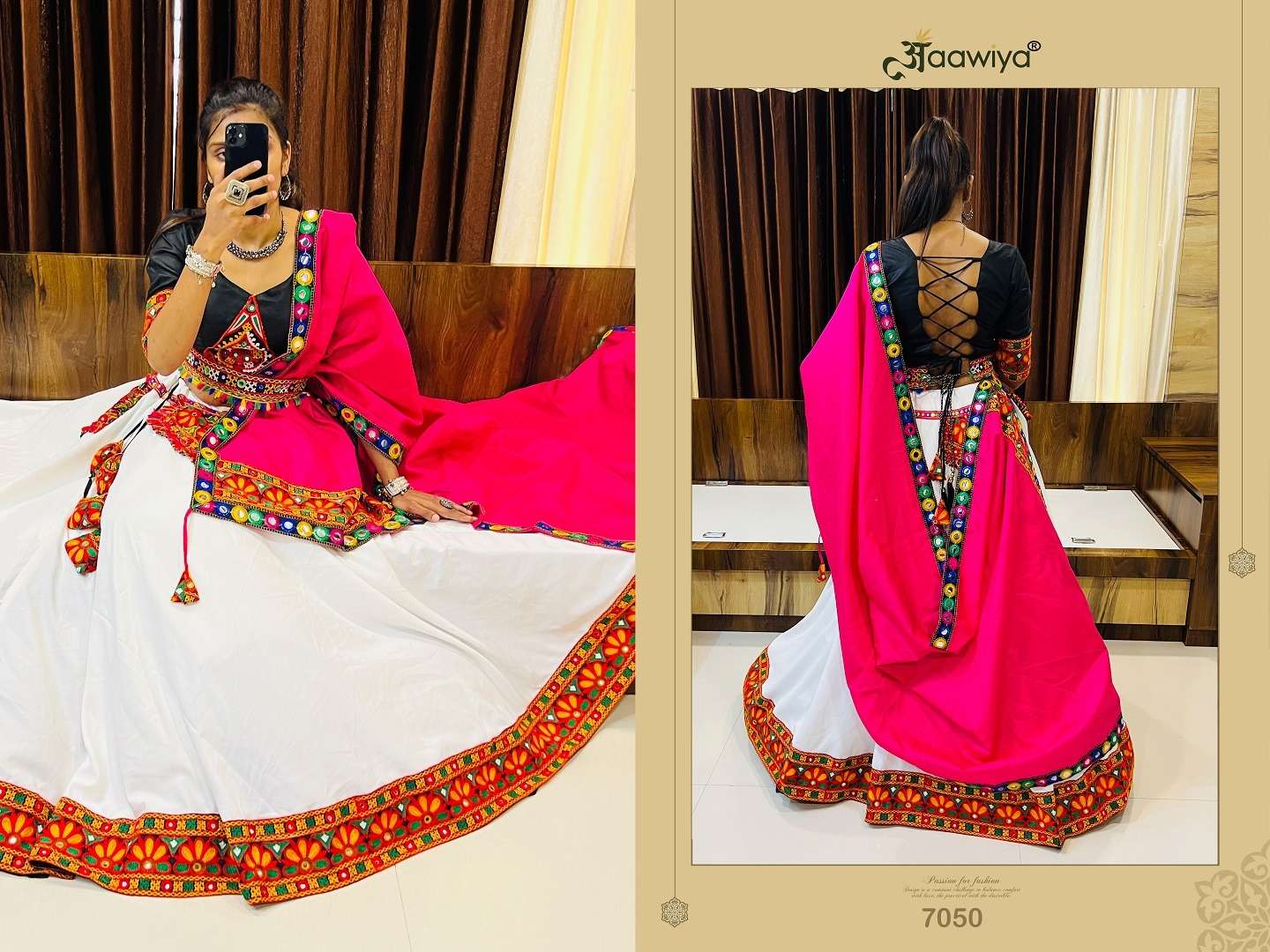 wonderful white-black color readymade single navratri chaniya choli 7050 rajwadi vol 8 by aawiya