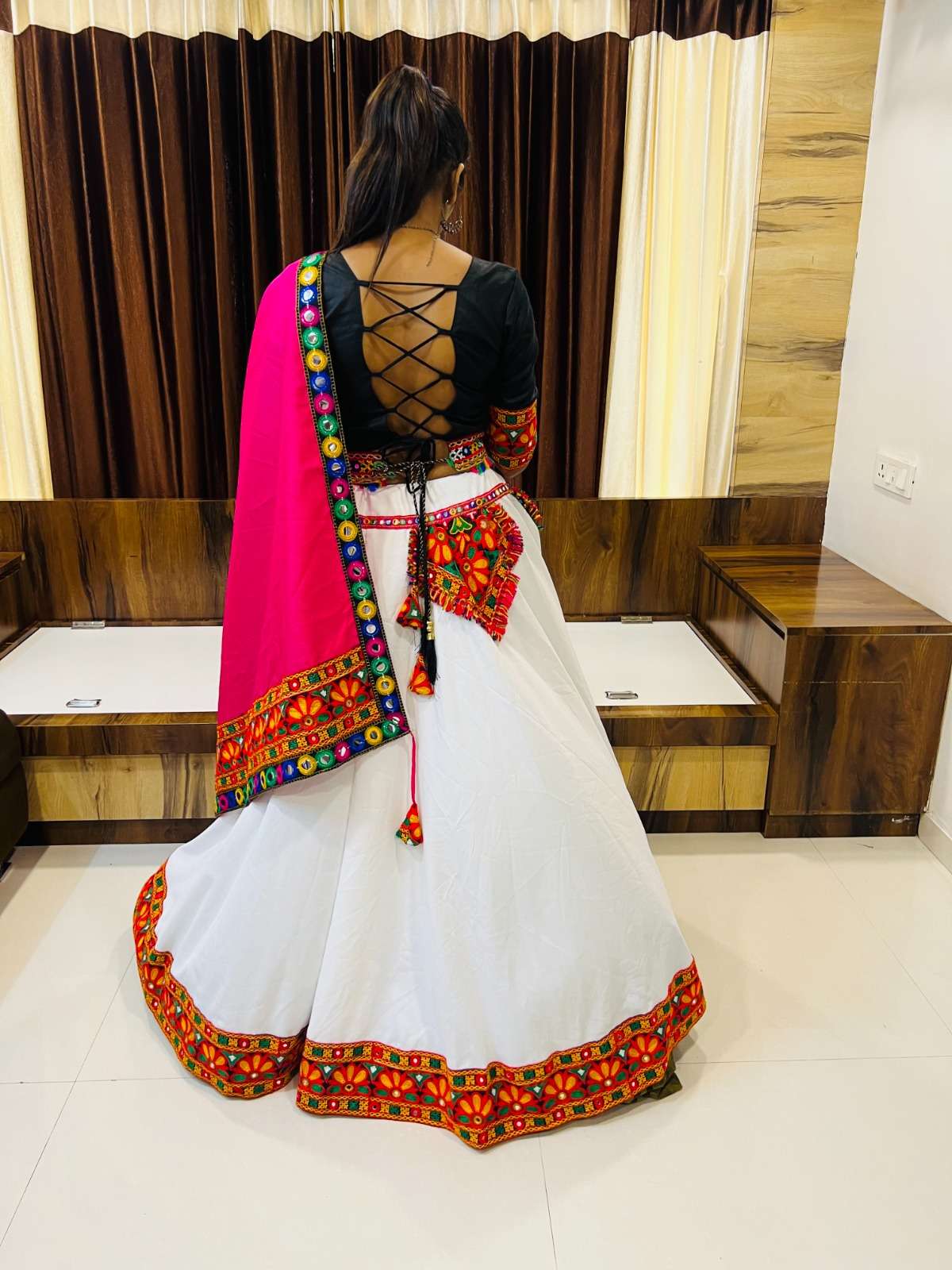 wonderful white-black color readymade single navratri chaniya choli 7050 rajwadi vol 8 by aawiya