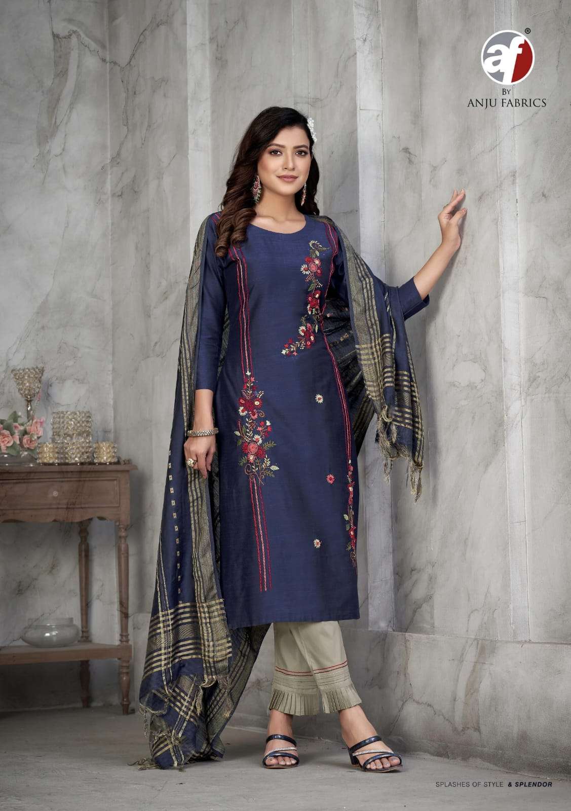 anju fab present odhani adorable fancy work kurti with pant and dupatta catalog