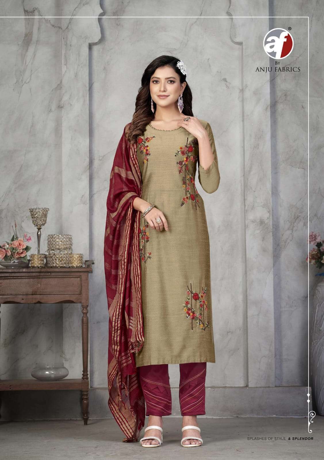 anju fab present odhani adorable fancy work kurti with pant and dupatta catalog