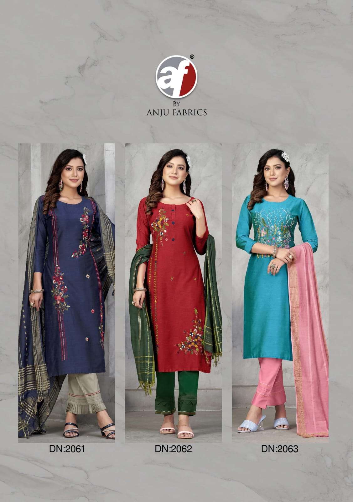 anju fab present odhani adorable fancy work kurti with pant and dupatta catalog