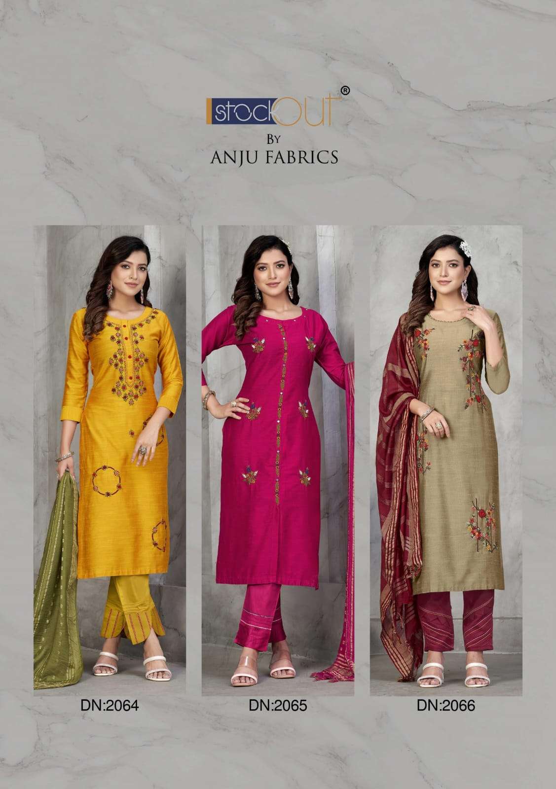 anju fab present odhani adorable fancy work kurti with pant and dupatta catalog
