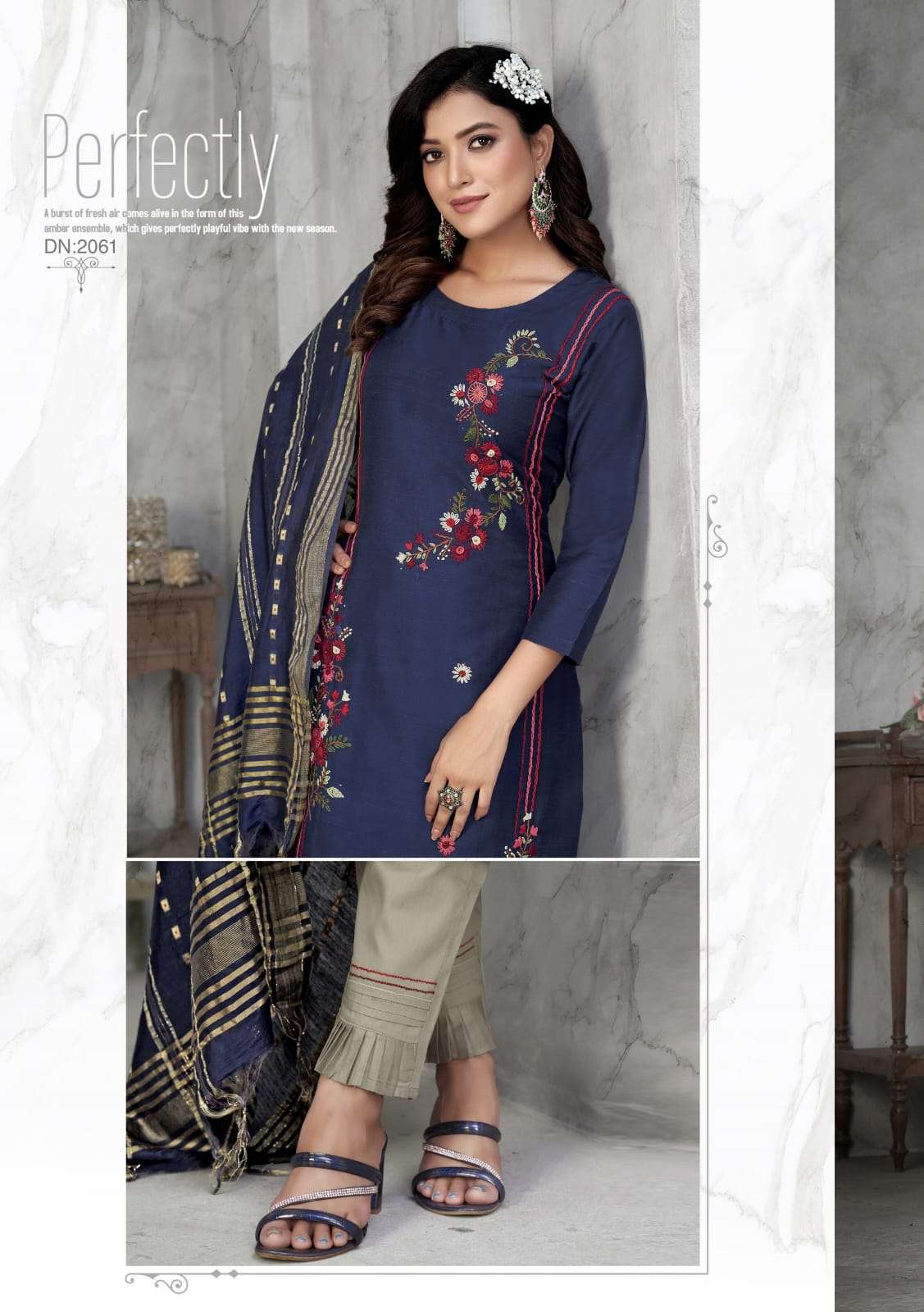 anju fab present odhani adorable fancy work kurti with pant and dupatta catalog