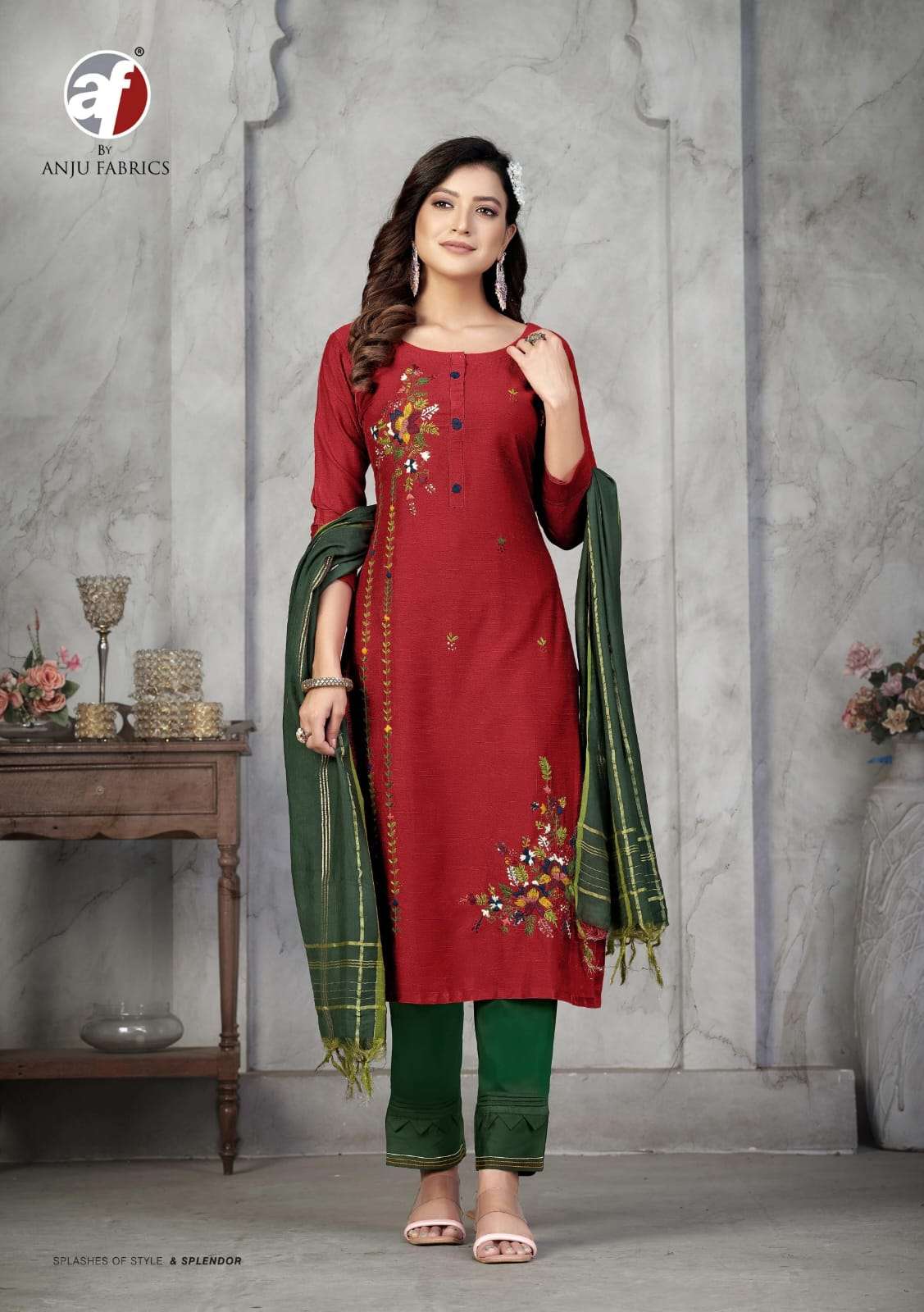 anju fab present odhani adorable fancy work kurti with pant and dupatta catalog