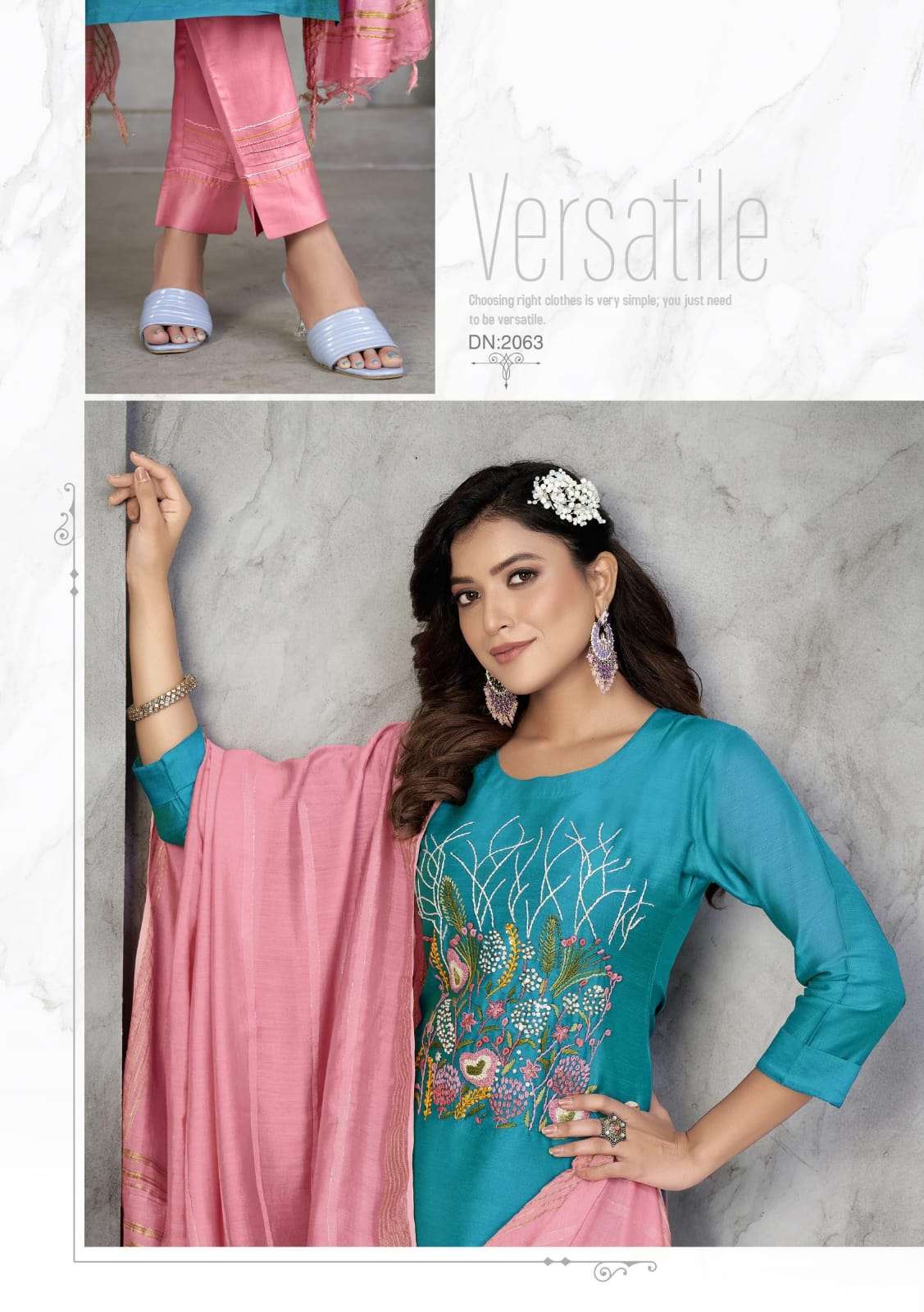 anju fab present odhani adorable fancy work kurti with pant and dupatta catalog