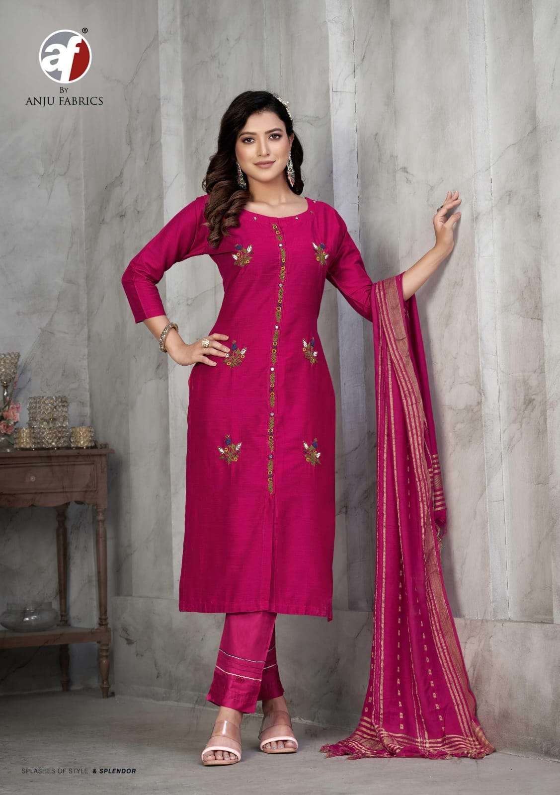 anju fab present odhani adorable fancy work kurti with pant and dupatta catalog