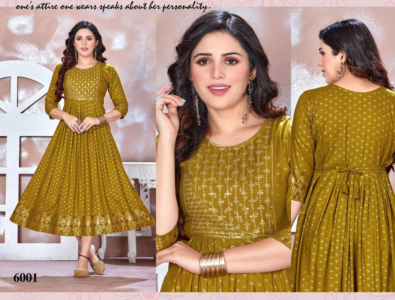 GOLDEN BE RICH 2 HEAVY RAYON PRINT WITH WORK KURTI CATALOG WHOLESALELR BEST RATE