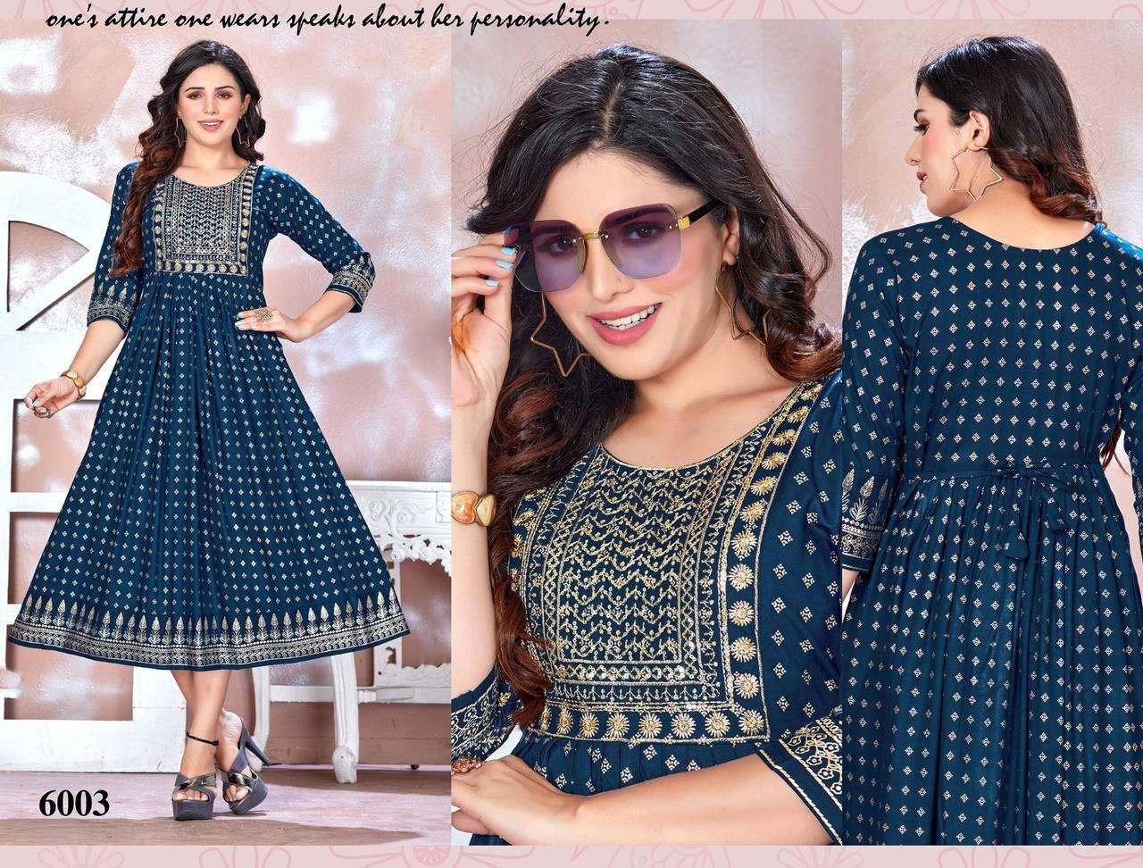 GOLDEN BE RICH 2 HEAVY RAYON PRINT WITH WORK KURTI CATALOG WHOLESALELR BEST RATE