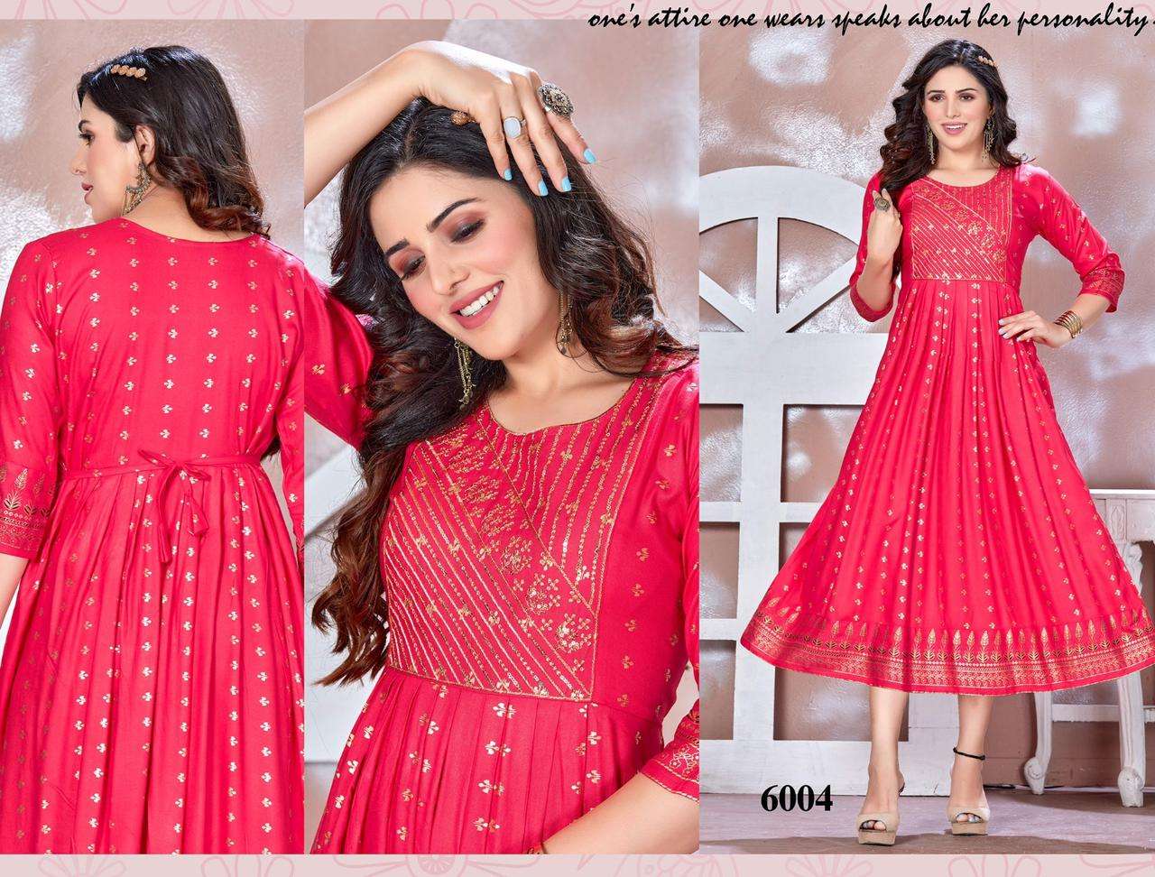 GOLDEN BE RICH 2 HEAVY RAYON PRINT WITH WORK KURTI CATALOG WHOLESALELR BEST RATE