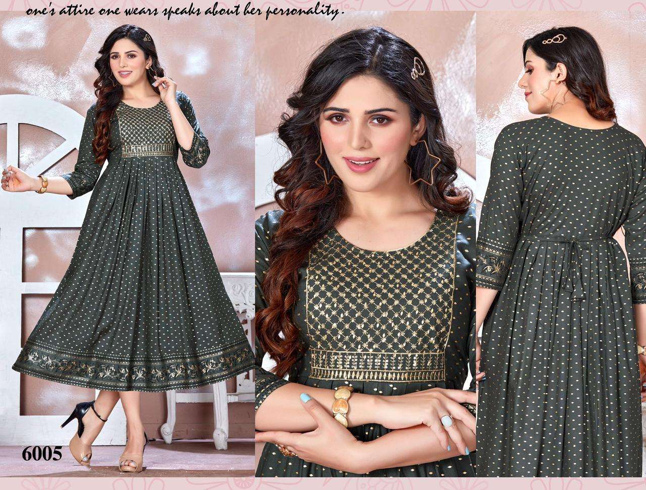 GOLDEN BE RICH 2 HEAVY RAYON PRINT WITH WORK KURTI CATALOG WHOLESALELR BEST RATE