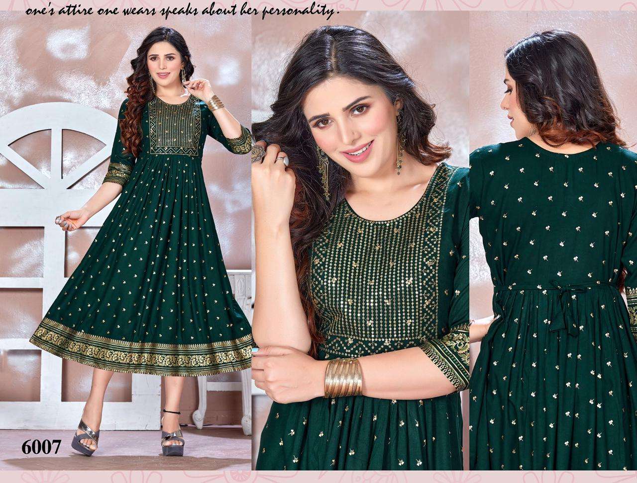 GOLDEN BE RICH 2 HEAVY RAYON PRINT WITH WORK KURTI CATALOG WHOLESALELR BEST RATE