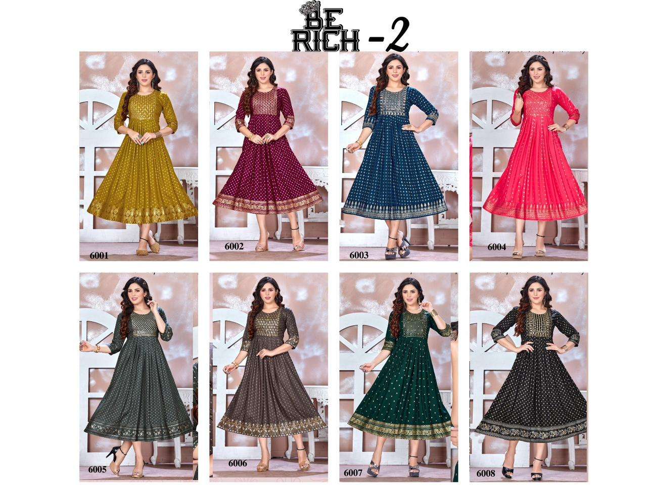 GOLDEN BE RICH 2 HEAVY RAYON PRINT WITH WORK KURTI CATALOG WHOLESALELR BEST RATE