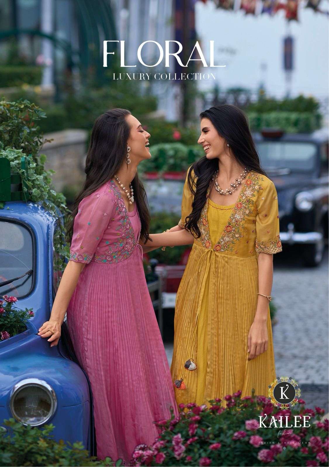 kailee fashion present floral festive wear readymade kurti with koti and pant catalog