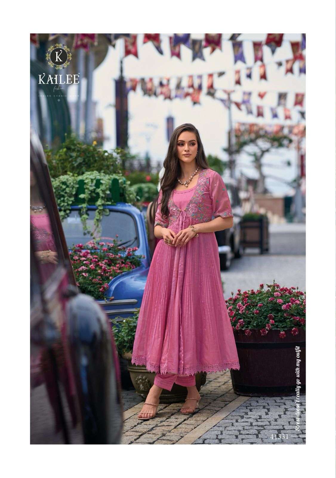 kailee fashion present floral festive wear readymade kurti with koti and pant catalog