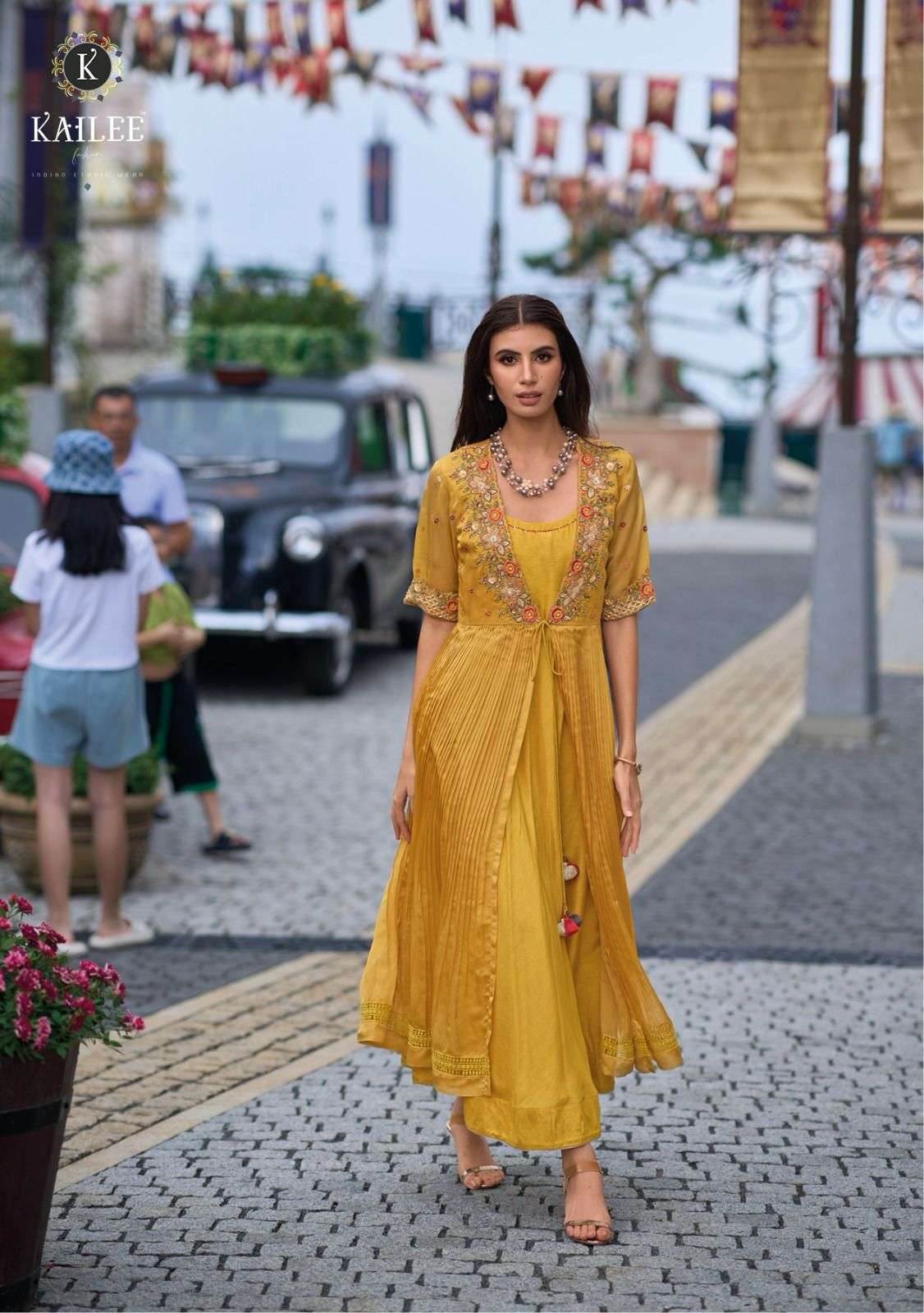 kailee fashion present floral festive wear readymade kurti with koti and pant catalog