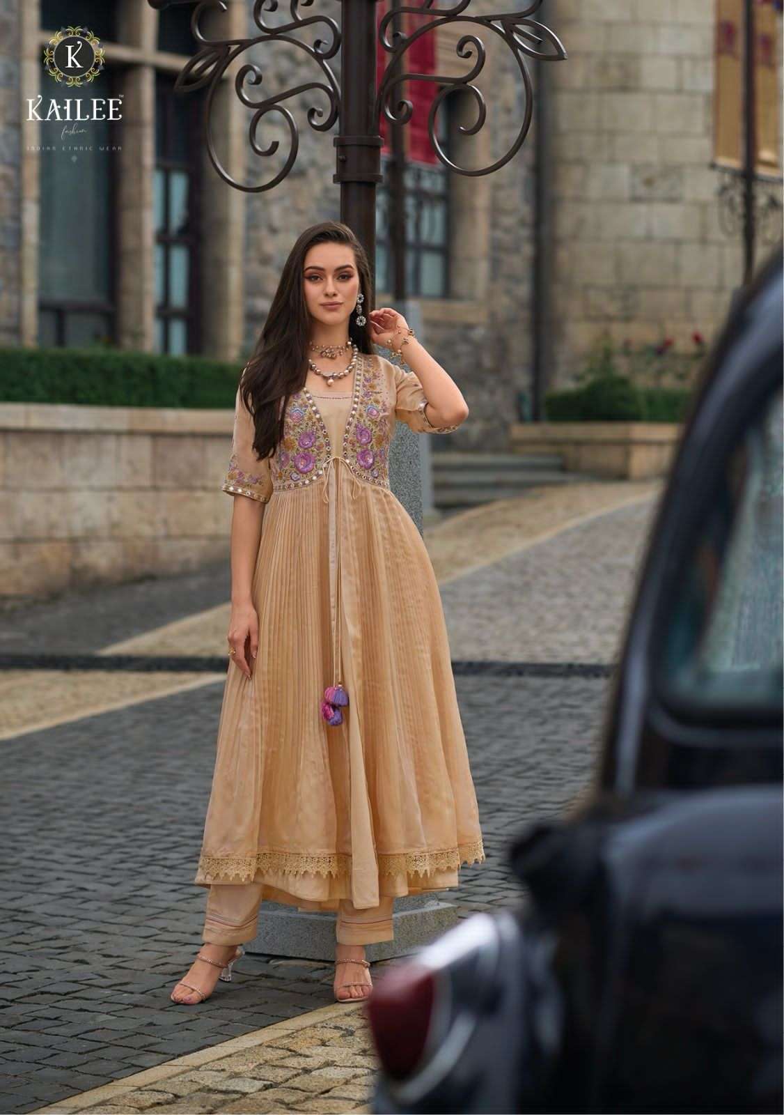 kailee fashion present floral festive wear readymade kurti with koti and pant catalog