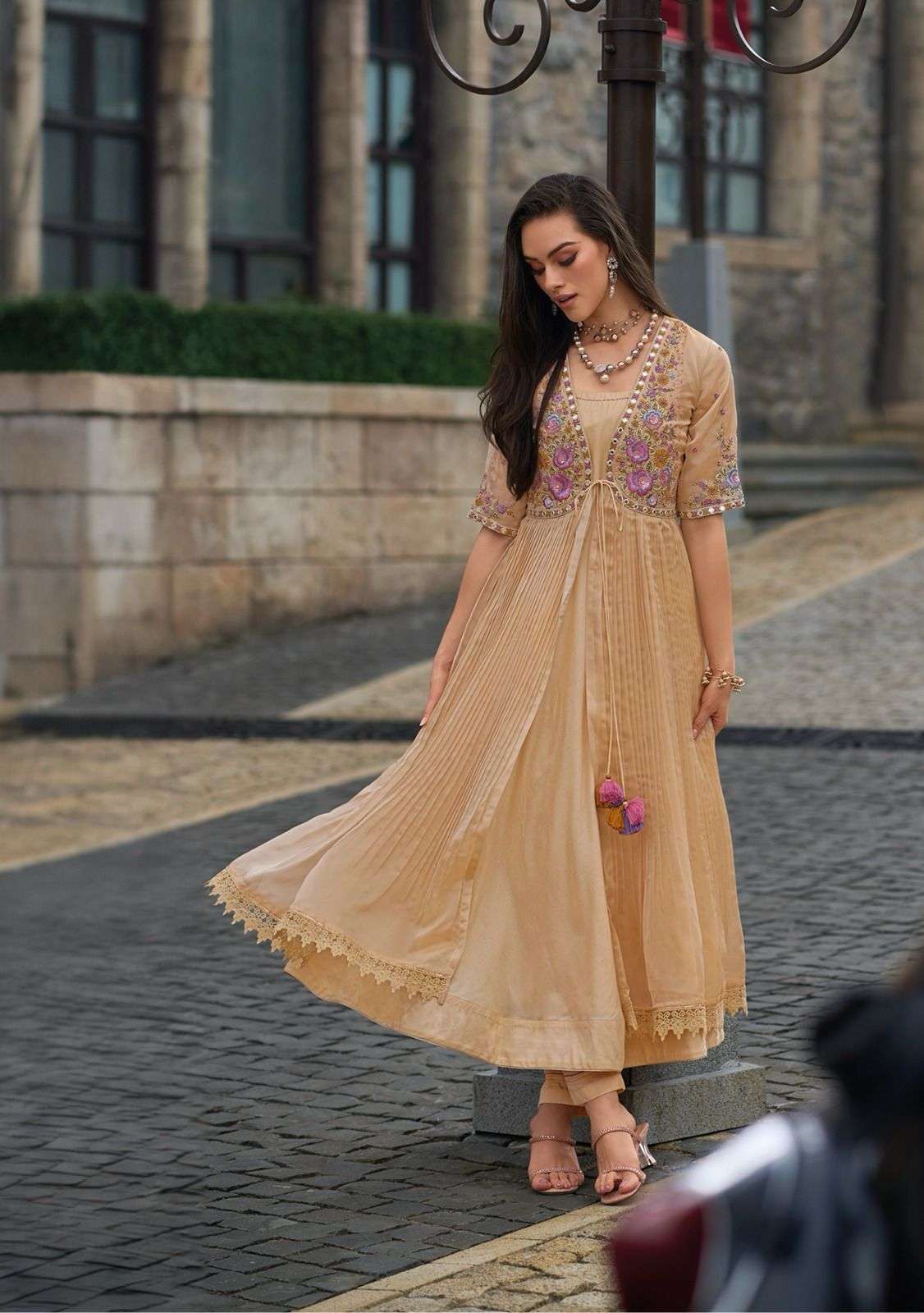 kailee fashion present floral festive wear readymade kurti with koti and pant catalog