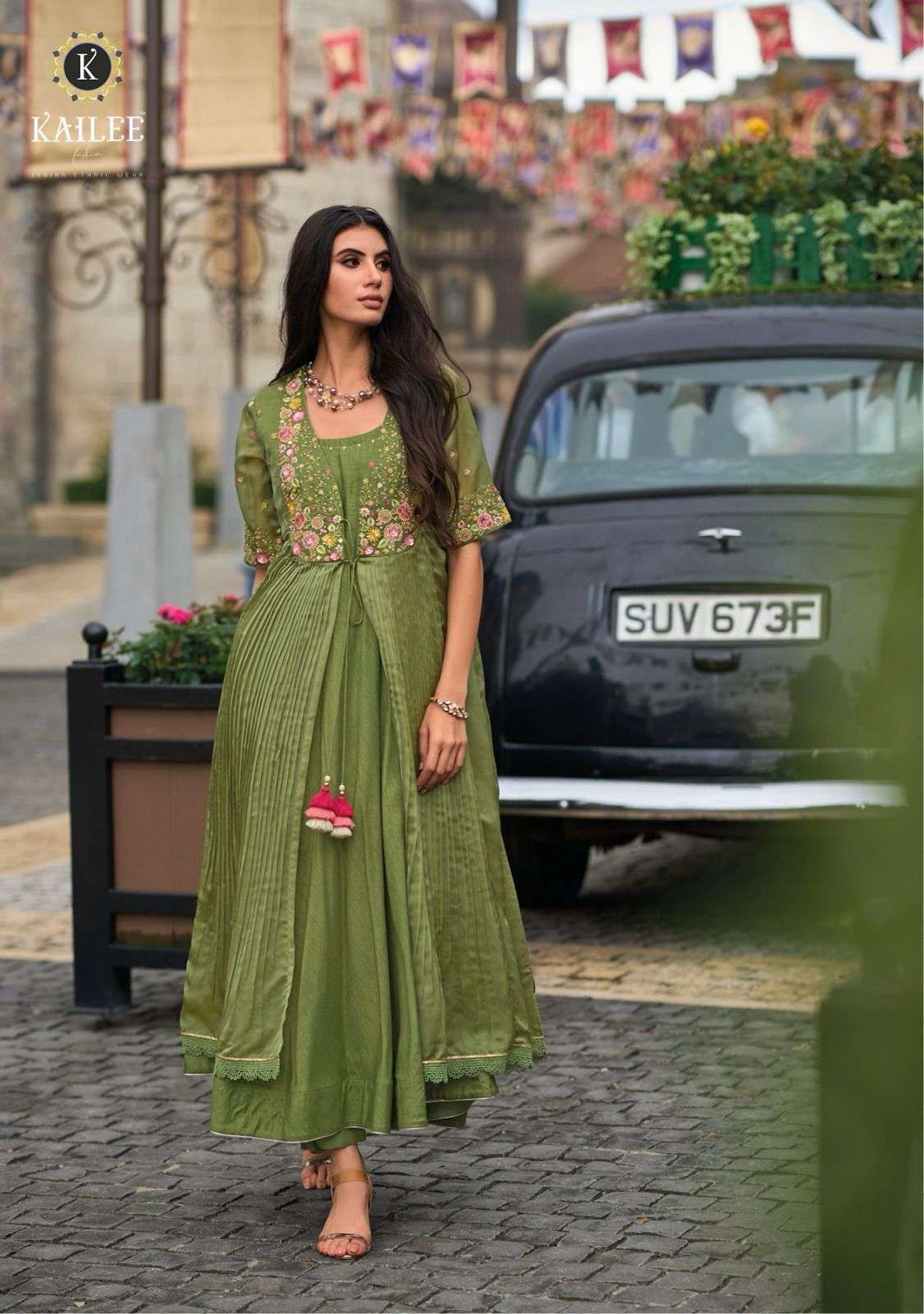 kailee fashion present floral festive wear readymade kurti with koti and pant catalog