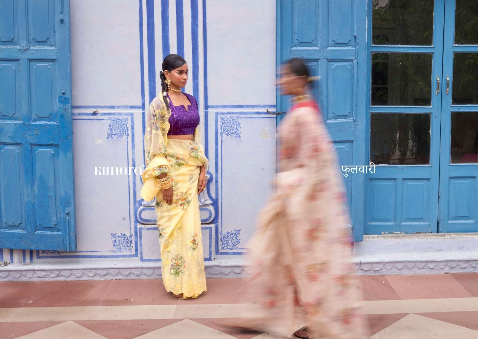 kimora present phoolwari 2016-2020 floral digital print organza sarees supplier