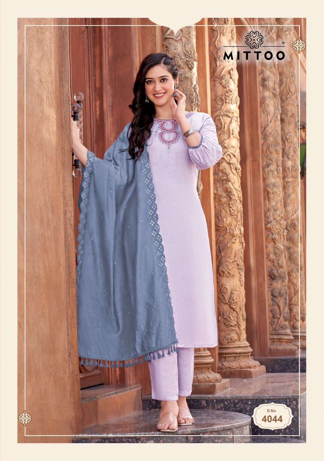 kohinoor vol 3 by mittoo fancy handwork straight kurti with pant and chanderi dupatta catalog