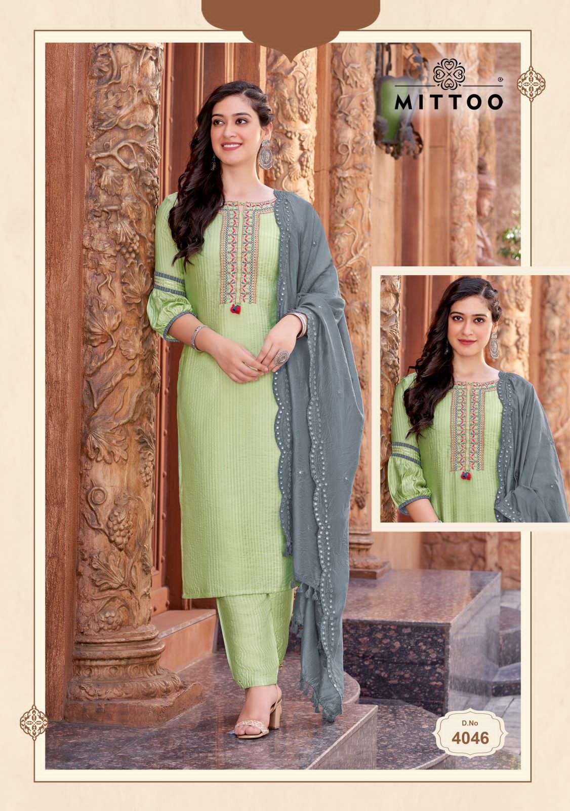 kohinoor vol 3 by mittoo fancy handwork straight kurti with pant and chanderi dupatta catalog