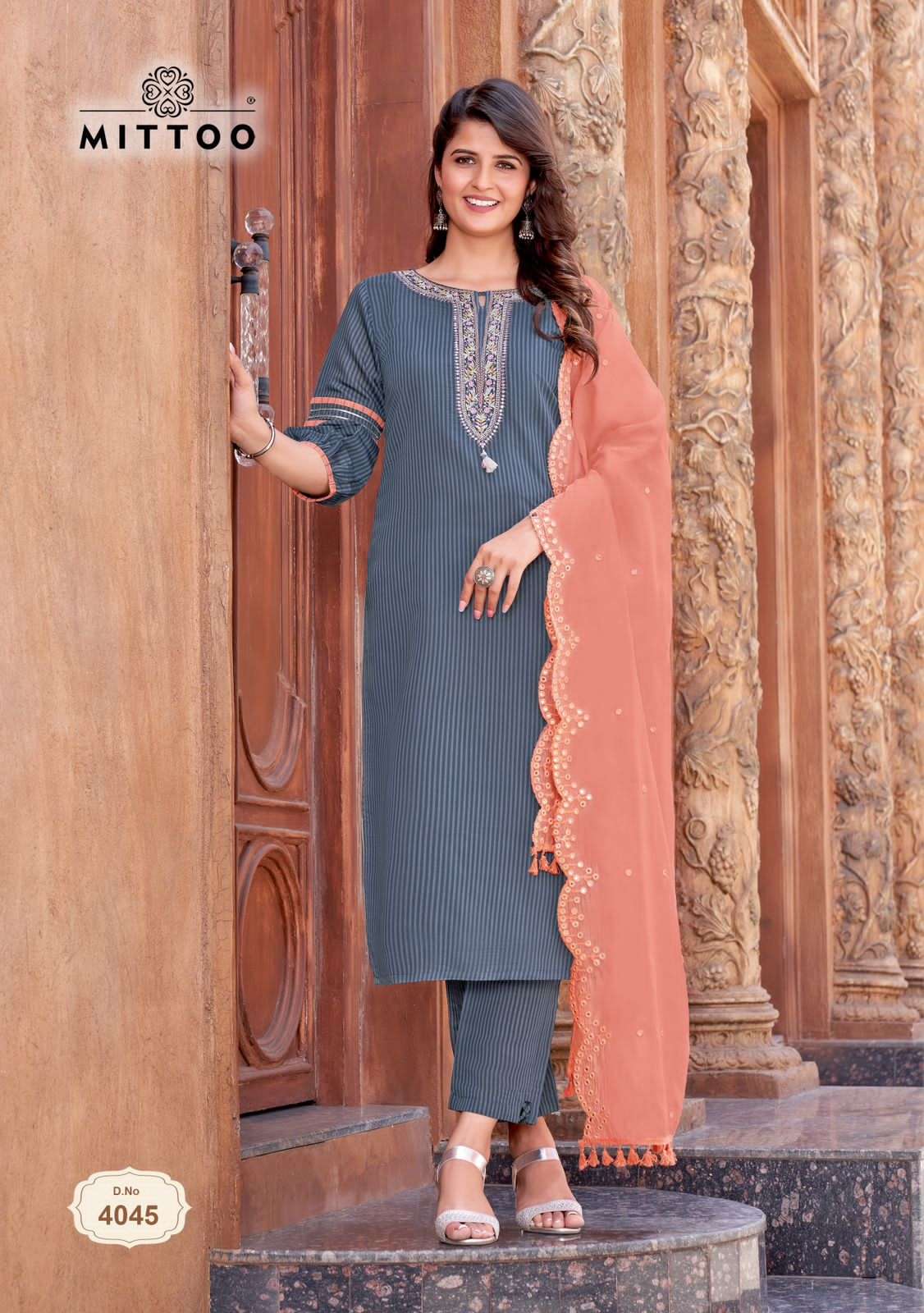 kohinoor vol 3 by mittoo fancy handwork straight kurti with pant and chanderi dupatta catalog