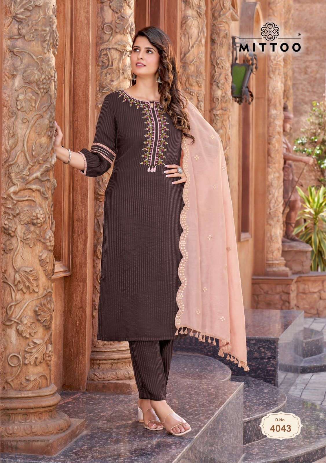 kohinoor vol 3 by mittoo fancy handwork straight kurti with pant and chanderi dupatta catalog