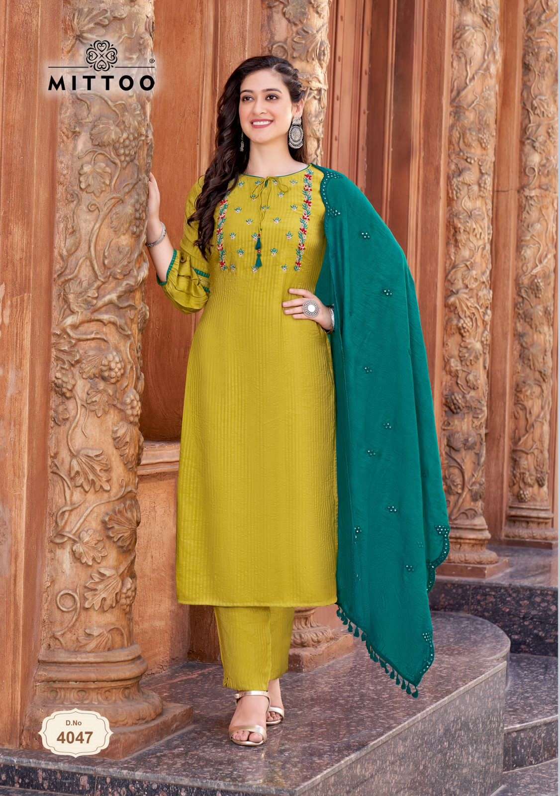 kohinoor vol 3 by mittoo fancy handwork straight kurti with pant and chanderi dupatta catalog