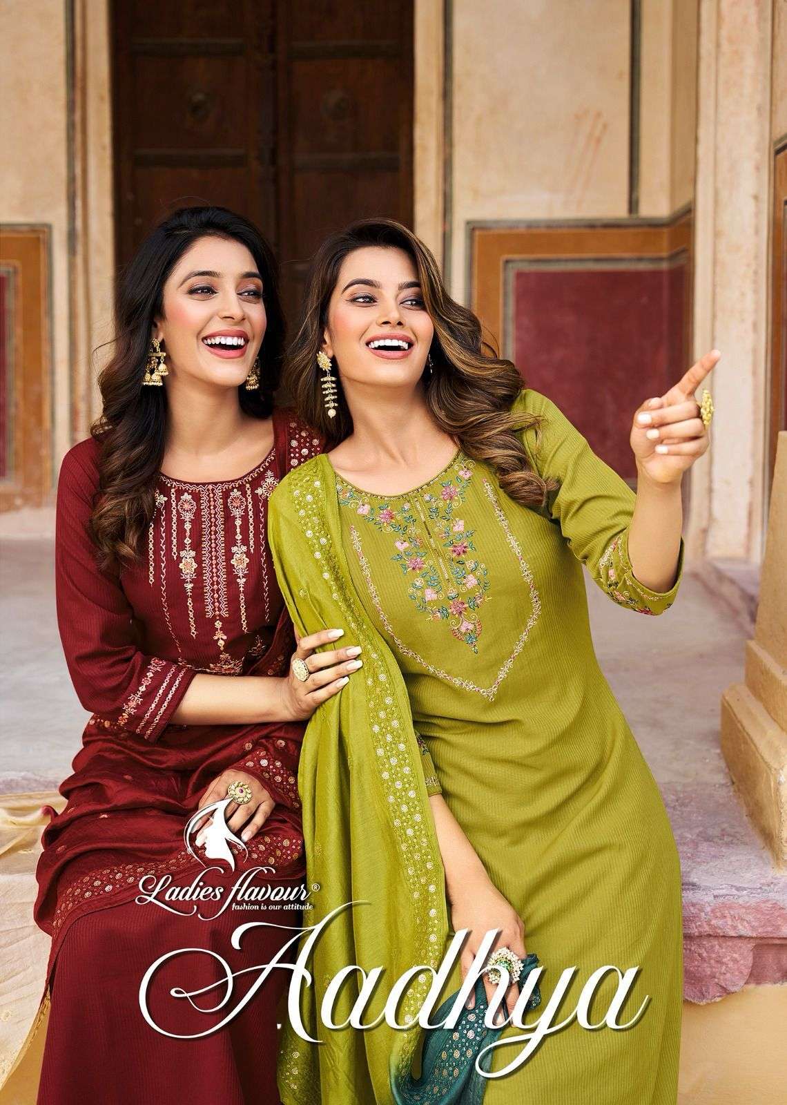ladies flavour present aadhya fancy amazing work fullstitch kurti with pant and chanderi dupatta catalog