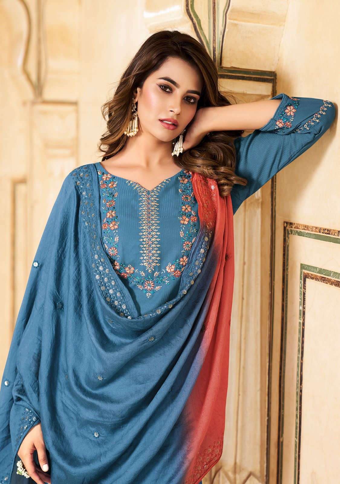 ladies flavour present aadhya fancy amazing work fullstitch kurti with pant and chanderi dupatta catalog