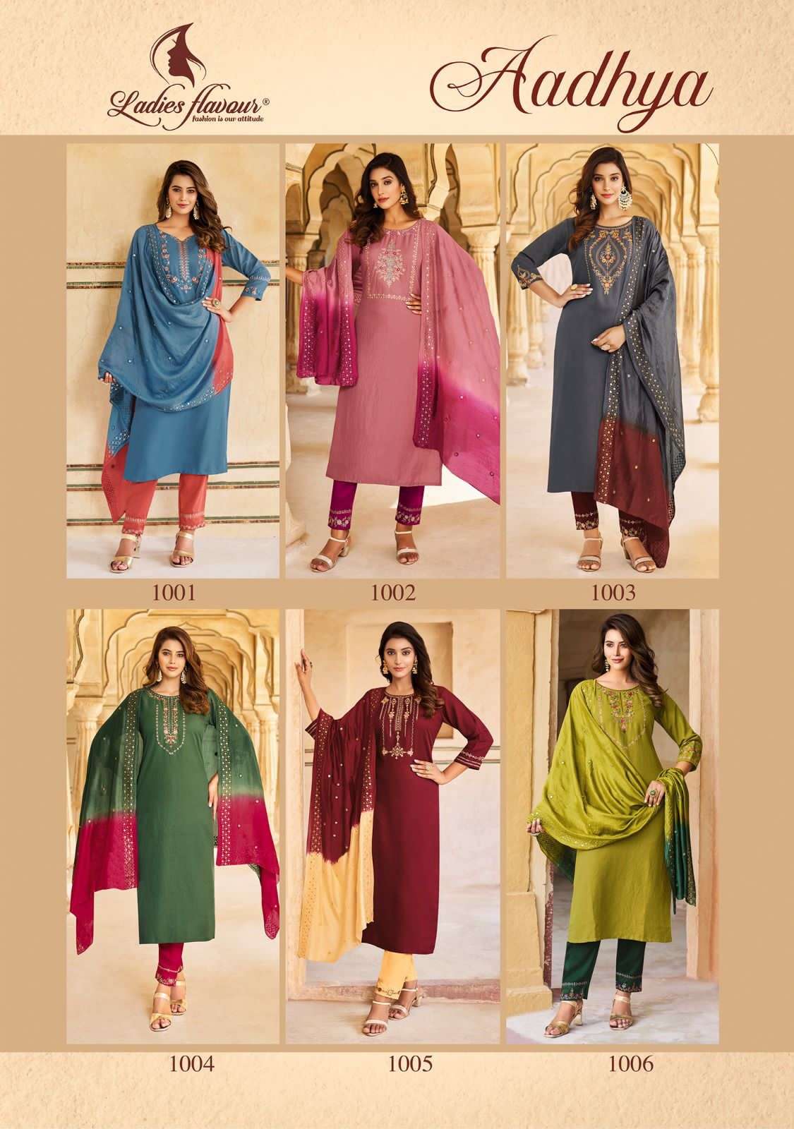 ladies flavour present aadhya fancy amazing work fullstitch kurti with pant and chanderi dupatta catalog
