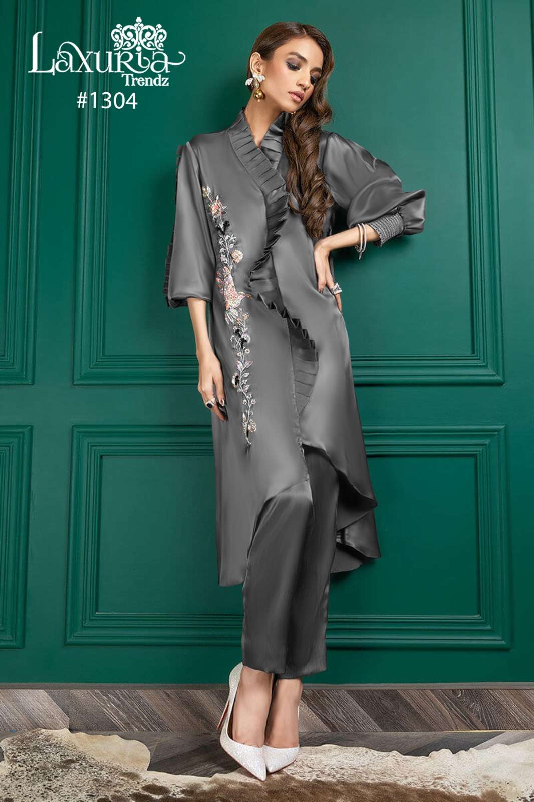 laxuria 1304 fancy cord set amazing handwork pakistani kurti with pant