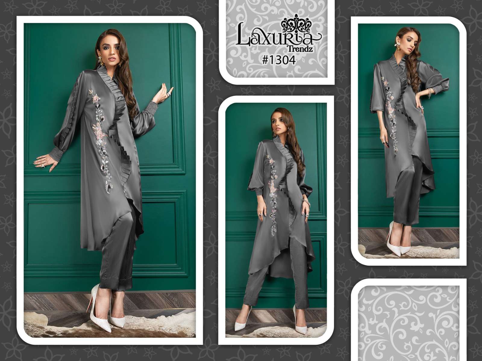 laxuria 1304 fancy cord set amazing handwork pakistani kurti with pant
