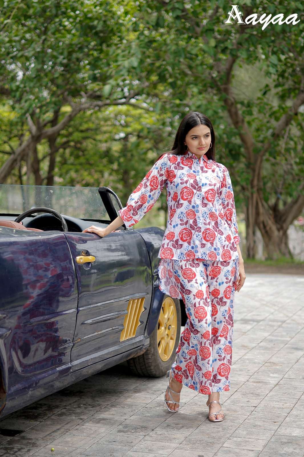 pr aayaa vol 12 floral digital print cord set fancy kurti with pant